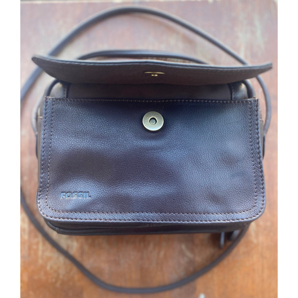 Fossil Brown Vintage Leather Crossbody Bag Purse Organizer Handbag - Picture 6 of 11